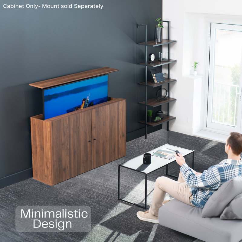 VIVO Walnut Motorized Vertical Lift Concealed TV Cabinet, Mount